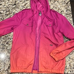 Hooded Volcom jacket. Ombré fuchsia and coral.
